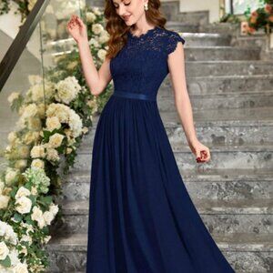 Dark Blue Evening Gown Sz M Miusol Navy Lace Special Occasion Dress